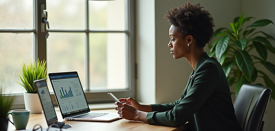 A digital marketing specialist checking his laptop while work
